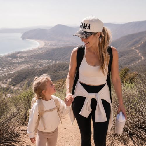 Image of Women's Mama Trucker Hat Trendy, Embroidered Adjustable Mom Baseball Cap, Two-Tone Ponytail Hat for Outfits