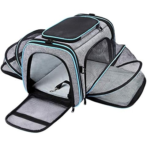 Airline Approved Pet Carrier, Large Soft Sided Pet Travel TSA Carrier 4 Sides Expandable Cat Collapsible Carrier with Removable Fleece Pad and Pockets for Cats Dogs and Small Animals Cover