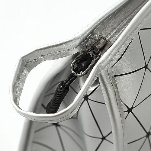 Image of Makeup Bag for Women, Diamond Pattern Makeup Bag with Zipper Large Capacity Travel Toiletry Bag - Silver