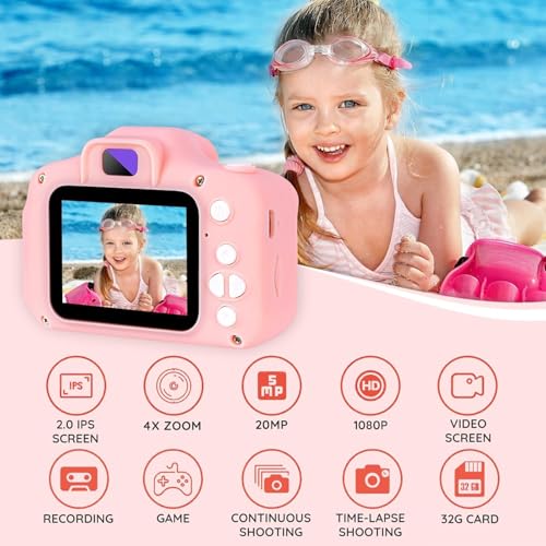 Image of Playpulse 1 Year Warranty Instant Digital Kids Camera - 13MP HD Photo & Video Camera Toy with Dual Lens, Selfie Mode, Games & Filters, Great Gift for Boys & Girls (Pink)