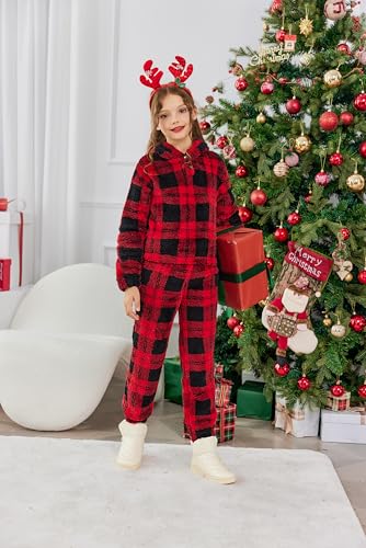 Image of Arshiner Girls 2 Piece Outfits Sweatsuit Fuzzy Long Sleeve Bear Ear Hoodie Sweatshirt and Sweatpant Kids Clothing Sets