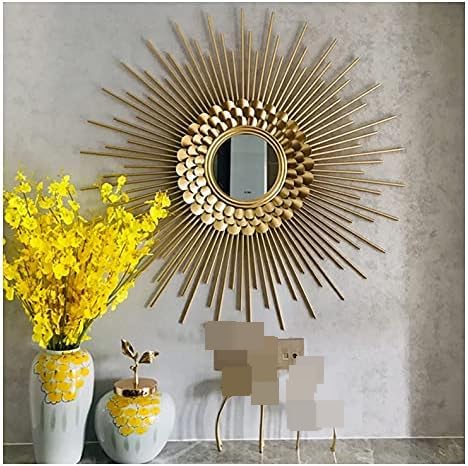 Miroir mural rond effet soleil avec verre biseauté lumineux et cadre 3D