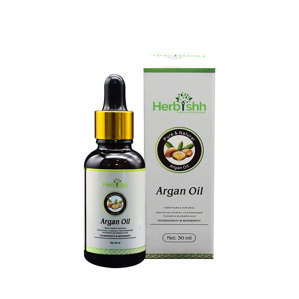 Herbishh 100% Pure and Organic Argan Oil 30ml for Hair, Skin and face, Treatment for Damaged Hair, Moisturizes, Repairs