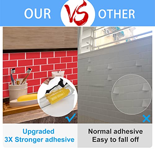Upgraded, Waldecoo Red Subway Peel And Stick Backsplash Tile, 12" × 12" Premium Kitchen Backsplash Peel And Stick Tile, 10-Sheet Stick On Backsplash For Kitchen And Bathroom #TOP2