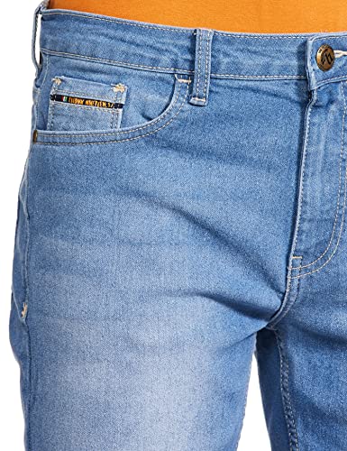 Image of The Indian Garage Co Men Slim Fit Solid Mid-Rise Denim Shorts
