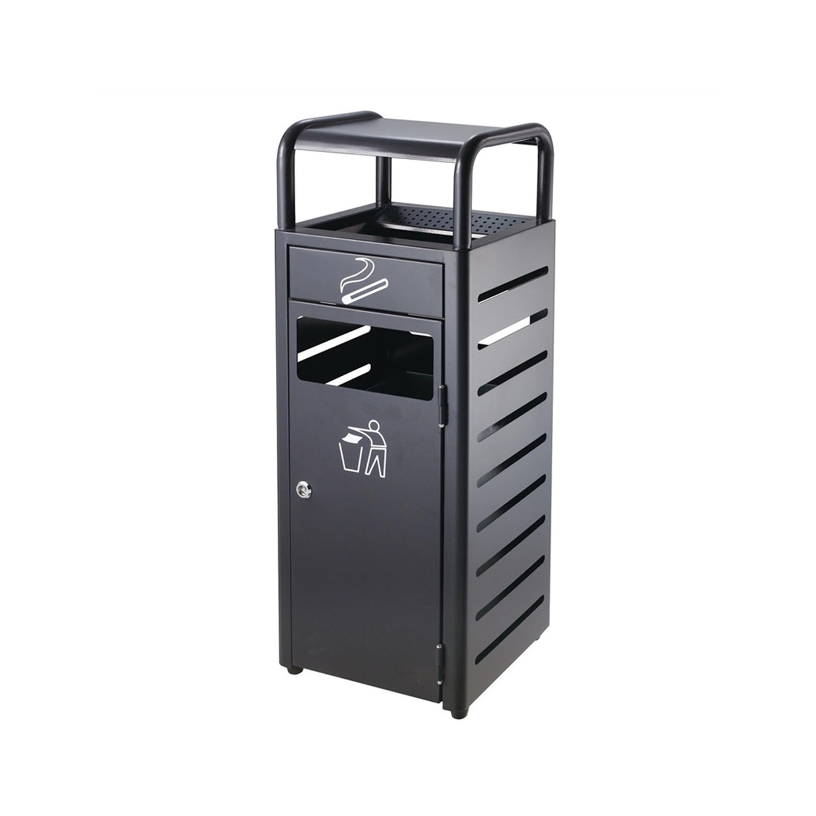 BGGJJ Outdoor Trash Cans Stainless Steel Vertical Outdoor Ashtray Villa Outdoor Trash Bucket with Cigarette Extinguisher Outdoor Garbage Can with Lid(B)