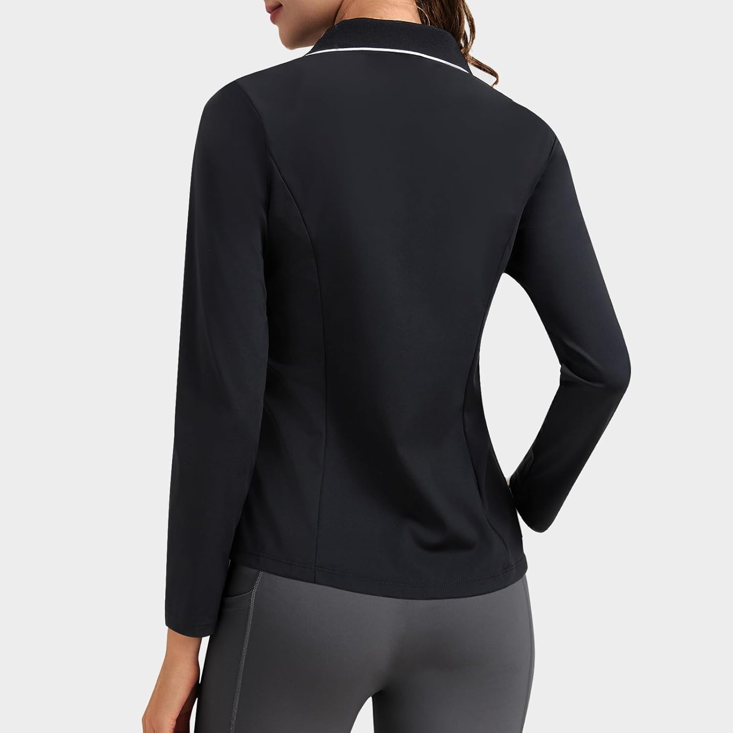 Turnhier Womens Long Sleeve Golf Polo Shirts Quick Dry Collared V Neck Cropped Tennis Athletic Workout Tops - Image 3