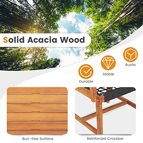 Tangkula 3 Pieces Acacia Wood Outdoor Furniture Set, All-Weather Rope Woven Bistro Set With Armchairs And Coffee Table, Patio Conversation Set For Front Porch, Deck, Balcony #TOP6
