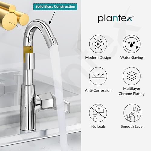 Image of Plantex Kitchen Taps for Home Sink with 360 Rotation /Sink Tap for Kitchen Basin with Teflon Tape /Kitchen Faucets for Sink -Chrome (Celesiya-1246)