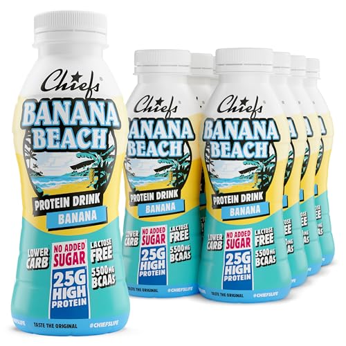 Chiefs High Protein Shake - Banane - kein Zuckerzusatz & je 25g Protein - Made in Austria, Laktosefrei - Protein Shake für Muskelaufbau, Lower Carb - 8x330ml Protein Drink mit Milcheiweiß, inkl. Pfand