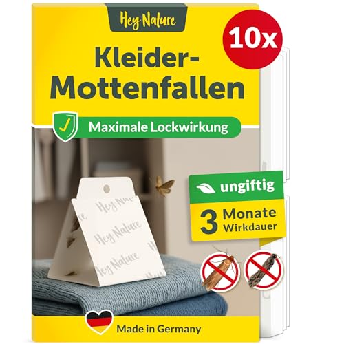 Hey Nature trampas antipolillas para ropa armario (10 unidades)Trampas para polillas sin insecticidas, alta atracción para la detección de infestaciones. Trampa adhesiva antipolillas ropa de monitoreo