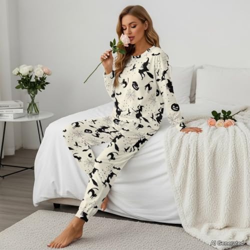 Image of Women's Pajamas Set Soft 2 Piece Loungewear Long Sleeve Pj Set Matching Sleepwear with Pockets for Women Plus Size