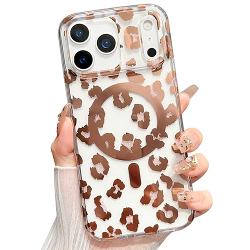 Jmltech Magnetic Case for iPhone 17 Pro Max Case Cheetah Print Leopard Case Cute Clear Silicone Shockproof Protective Transparent Phone Cases Rose Gold