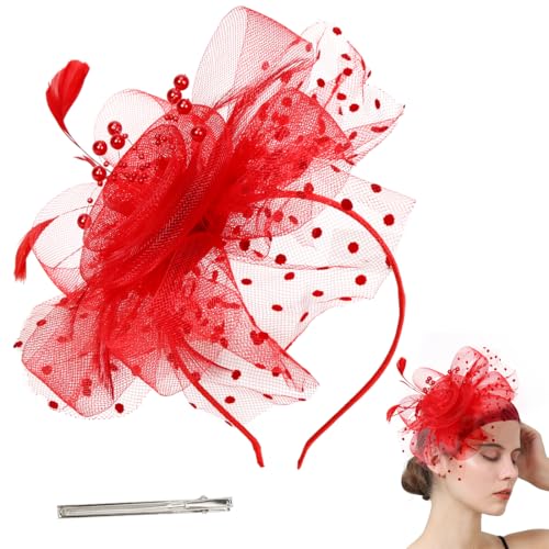 Aurasky Chapeau Bibi pour Femme, Fascinator Chapeau Femmes, Serre Tete à Clip avec Fleur et Plumes en Maille, Accessoire pour Cheveux Filles pour Karneval...