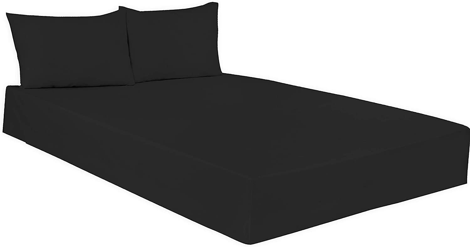 Plain Dyed Poly Cotton Fitted Bed Sheets 25CM- Elasticated Corner- Lightweight Easy Care Soft, Attractive Colours -Single Double King Super King (Black, Double: (137x193) Approx.) — image 1