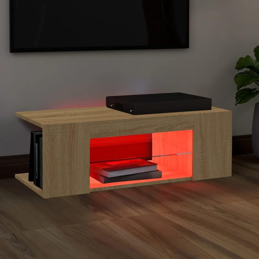 vidaXL - TV-Möbel - TV-Schrank mit LED-Leuchten Sonoma-Eiche 90x39x30 cm