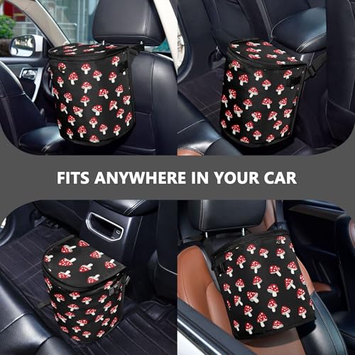 Image of Wudan Small Car Trash Can Red Mushroom Accessories for Garbage Storage Organizer with Lid Png Waterproof Portable Auto and Truck Interior Seat Bin