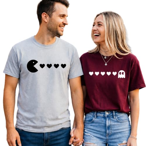 Image of Anniversary Matching Shirts, for Couple, Heart Design T-Shirt Set, Wedding Present, Honeymoon Outfit
