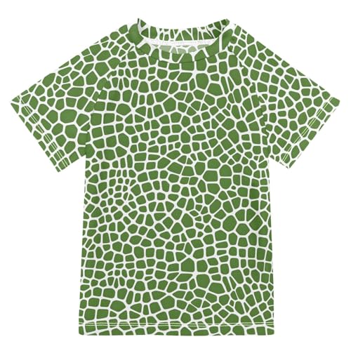 ALAZA Kids Rash Guard Boys Toddler Swim Shirts Short Sleeve Lizard Skin Green UPF 50+ 3T