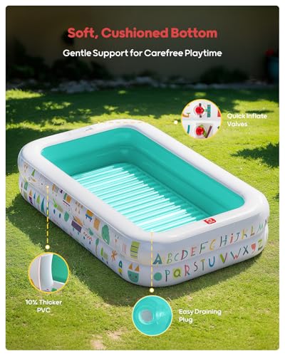 Image of QPAU Kiddie Pool with Canopy, Inflatable Design, 65 x 39 in, Green
