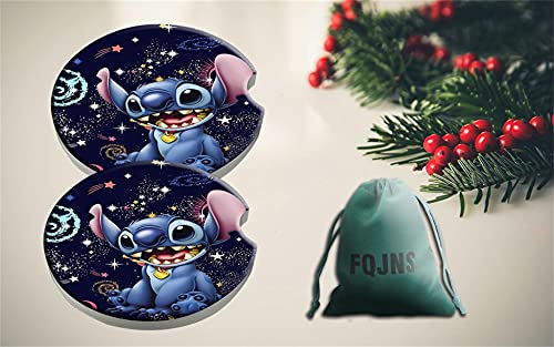 Custom Car Coaster -2 Pcs Cup Holder Coaster Ceramic Car Coaster 2.56 Inches Car Decorative Drink Cushion Accessories (Stitch-Galaxy) #TOP6