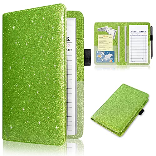 Flash Deals - 80% OFF ACdream Server Books for Waitress, Guest Book Note Pad, Cute Pocket Leather Money Organizer Wallet, Cash Check Bill Receipt Holder Presenter, Waiter Accessories, Glitter Green