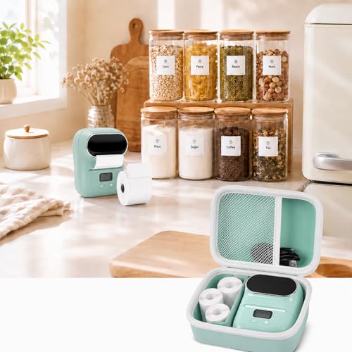 Image of Boobowl Hard Case for Phomemo M110 /M110S Label Maker, Case Only | Organized Label Roll Storage, Mesh Pocket for Charging Cable, Home Office Inventory, Small Business - Green