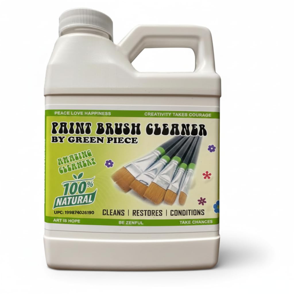 Green Piece® Paint Brush Cleaner & Restorer – 100% Natural, Non-Toxic Formula – Made in USA – Cleans Wet or Dry Paint – Safe for Hands – Works on Acrylic, Latex, Oil & Shellac – 18 Oz