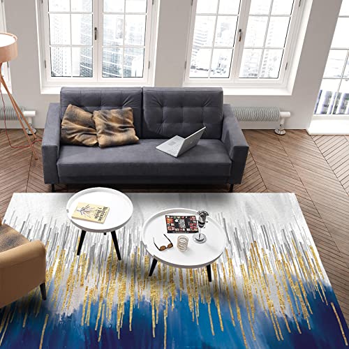 Blue Yellow Grey Area Rug For Bed Room, 5' X 8' Indoor Accent Rugs Non-Skid Kitchen Runner, Abstract Art Color Painting Bathroom Rugs Modern Floor Mats Washable Throw Carpet For Living Room #TOP3
