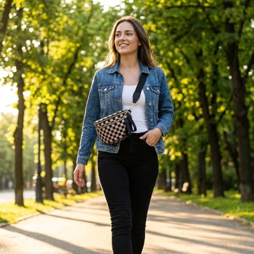 Image of Womens Crossbody Bag, Spacious Nylon Bum Bag Trendy Shoulder Purse with Adjustable Strap Zipped Travel Essentials