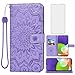 Phone Case for Samsung Galaxy M32 4G /A22 4G /M22 6.4 inch Wallet with Tempered Glass Screen Protector Leather Slim Flip Cover Card Holder Stand Cell Accessories Gaxaly F22 A 22 22A G4 Women Purple