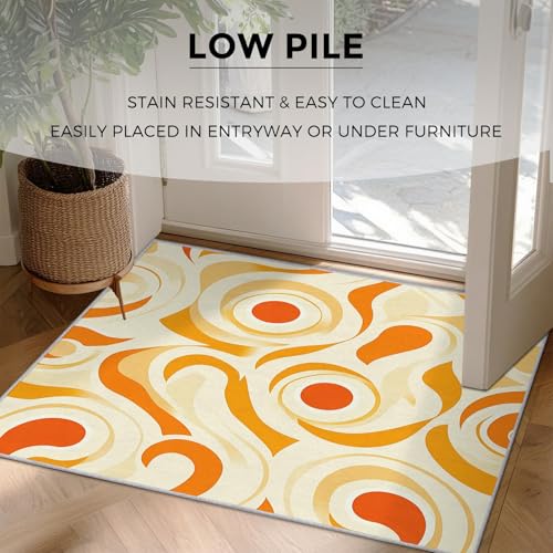 Tapis de salon lavable orange 100x140 cm géométrique