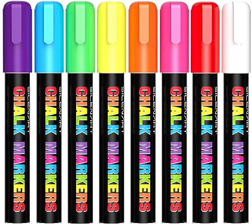 Durable Chalk Markers - 8 Color And 24 Labels - Dry & Wet Erase Marker Pens - Chalkboad Markers For Kids, Liquid Chalk Markers Erasbale, Window Markers For Car Glass Washable, Reversible Tips #TOP12