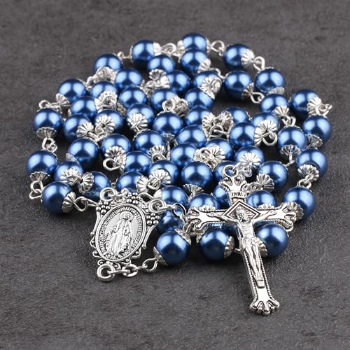 8mm Glass Pearl Beads Catholic Rosary Necklace for Men and Women with Flannel Bag2
