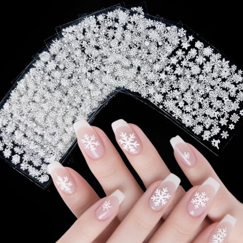 30 Sheets Christmas Nail Stickers - Snowflake Nail Stickers - Self Adhesive Snowflake Stickers - White Christmas Nails Art Stickers with Reindeer Snowman Xmax Hat Bell Design for Women DIY Gift