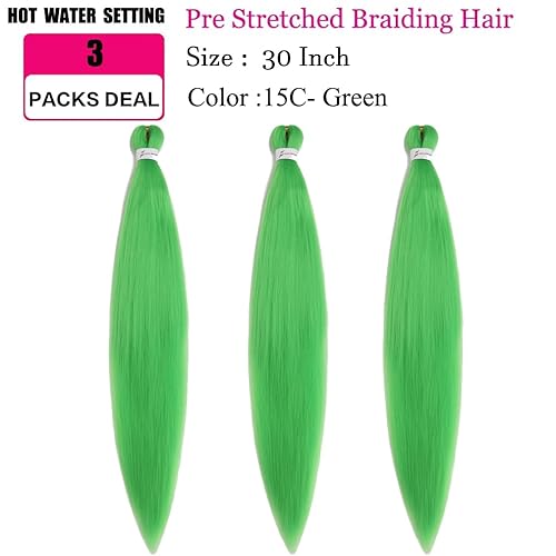 Miniatura 2 de Extensiones de cabello trenzado preestiradas de 30 pulgadas, paquete de 3 paquetes de trenzas de ganchillo profesionales largas, cabello sintético
