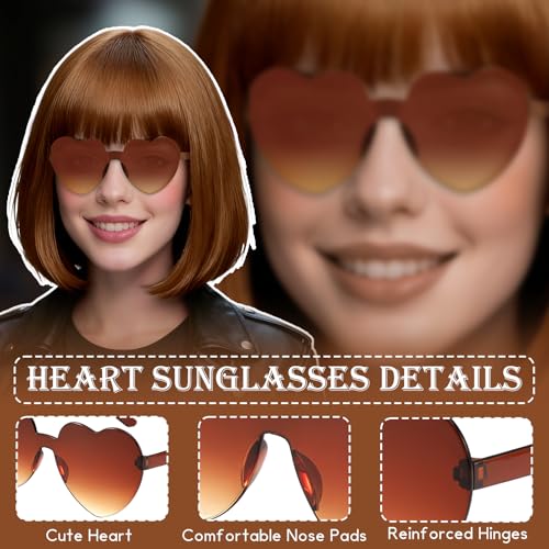 Image of PLULON Maroon Short Bob Wig with Bangs for Women, Colorful Neon Short Bob Synthetic Hair Wigs with Hair Cap Heart Sunglasses for Adults Men Daily Bachelorette Halloween Costume Party Supplies