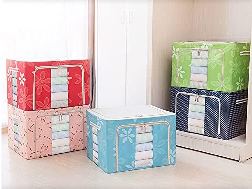66L Waterproof Collapsible Foldable Wardrobe for Clothes, Storage Boxes for Clothes, Saree Bed Sheets Shirts and Blankets Steel Frame Organizer Box with Handle & Zip (Multi Design and Color)