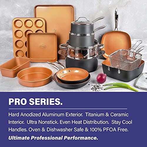 Gotham Steel Pro 20 Piece Pots & Pans Set | Hard Anodized Complete Cookware Set + Bakeware Set, Ultra Nonstick Ceramic Copper Coating, Chef Grade Quality, Metal Utensil Safe, Oven & Dishwasher Safe #TOP1