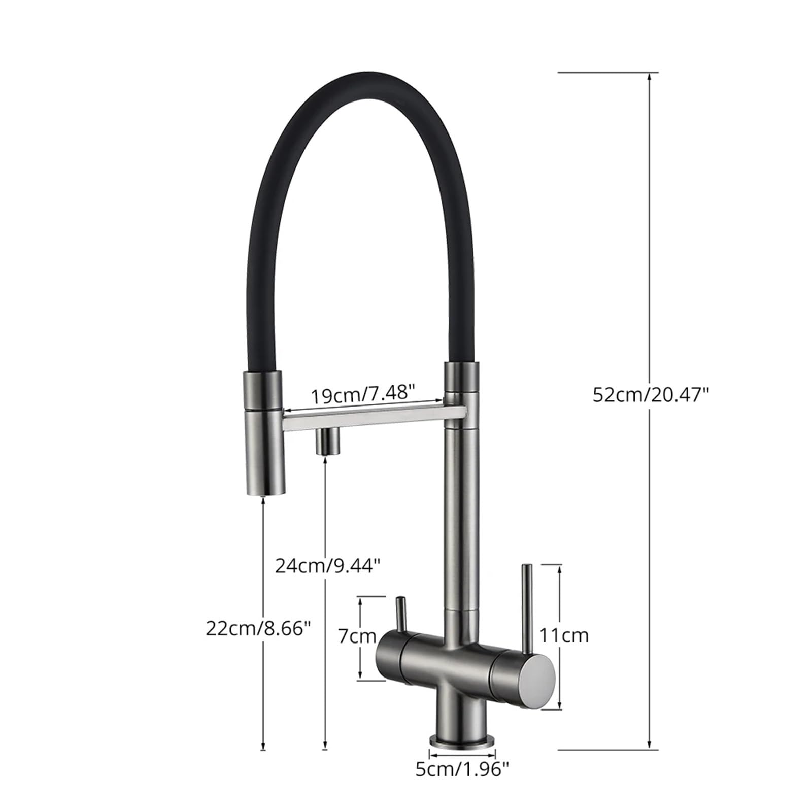 Filtro de agua para grifo de cocina de doble boquilla, grifo de purificación de agua negro mate con función giratoria para agua potable pura, elegante grifo mezclador para el hogar