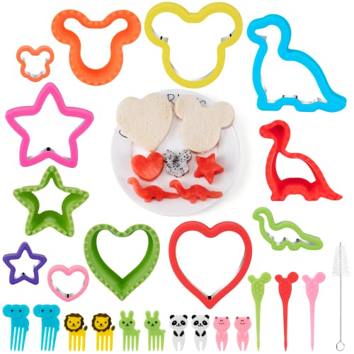 Muscccm Sandwich Cutter and Sealer Set,8 Pcs sandwich cutter for Kids and 13 Pcs cute forks ,DIY Cookie Cutter for Lunchbox and Bento Box