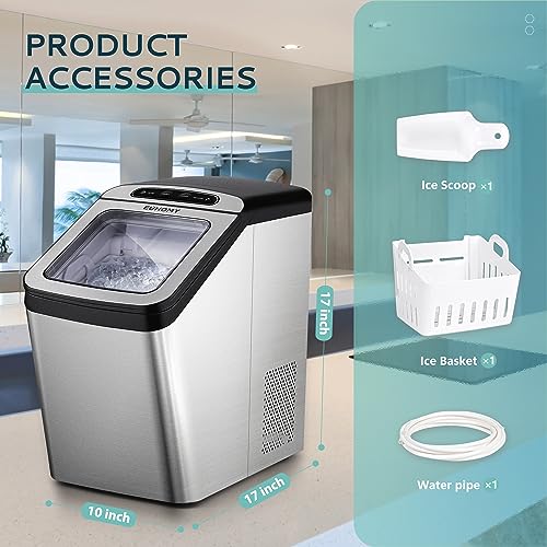 EUHOMY Nugget Ice Maker Countertop, Max 34lbs/Day, 2 Way Water Refill, Self-Cleaning Pebble Ice Maker Machine with 3Qt Reservoir, Ideal for Home, Office, Bar, and Party. (Silver)