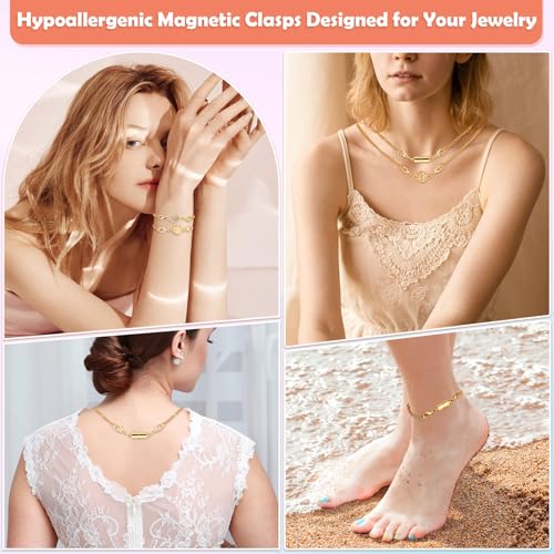 Image of ROADPLUM 30 Pcs Magnetic Necklace Clasp & Extender Chain Set, 5 Styles Strong Magnetic Jewelry Clasp with 5 Sizes Extender for Necklaces Bracelet Connector, Easy to Use for Women, Gold & Silver