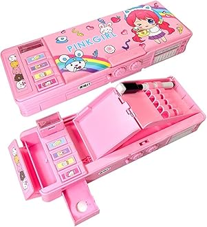 LilyBeautyPop Up Multifunction Pencil Case for Girls and Boys, Cute Cartoon Stationery, Sharpener, Schedule, Whiteboard, School Supplies, Best Gifts for Kids (Pink-Bigger)