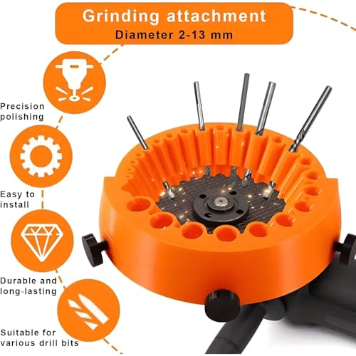 Image of Manual Drill Bit Sharpener Attachment (2-13 mm) - Heavy-Duty Plastic Angle Grinder Guide with Precision Sharpening | DIY & Professional Drill Bit Renewal Tool
