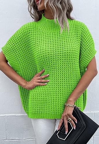Image of Viottiset Womens Oversized Short Batwing Sleeve Mock Neck Sweater Vest Fall Sleeveless Pullover Knit Sweaters