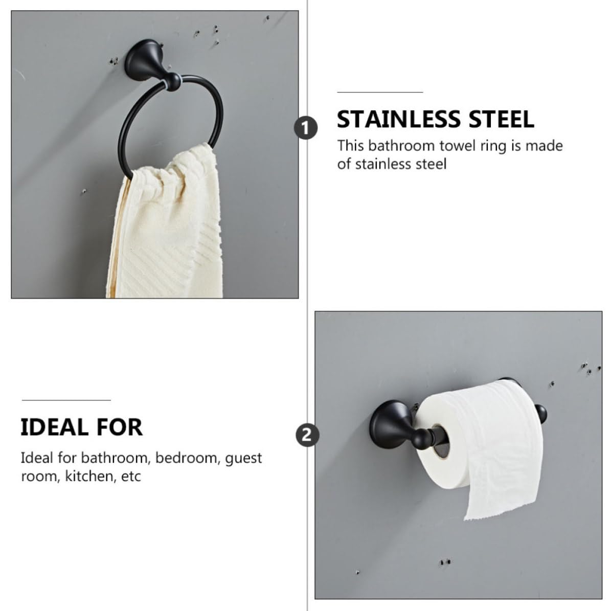 Acero Inoxidable, Anillo para Colgar Toallas de Baño Negro