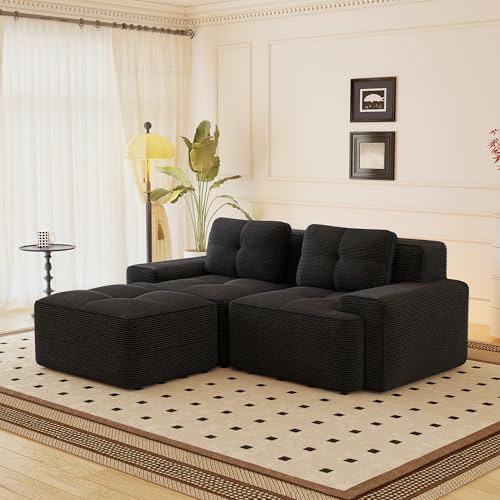 Yihomfy Canapé d'angle Modulaire Désossé, Velours côtelé Canapé 2 Places avec Tabouret, Configuration Libre, Loveseat Small Canapé de Salon, sans...