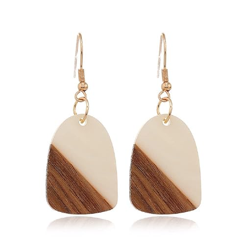 Retro Wooden Resin Geometric Bar Drop Dangle Earrings Two Tone