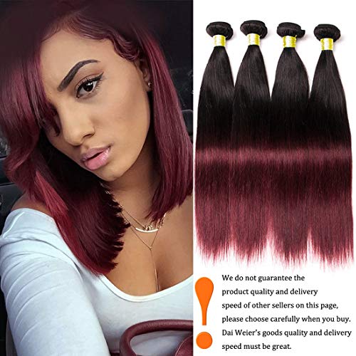 Dai Weier Bresilienne Lisse Ombre Hair Extension Couleur Vin Rouge Straight Weave Tissage en Lot 4 Meche Cheveux Humain 400g 1B 99J Weave 12 14 16 18 pouces
